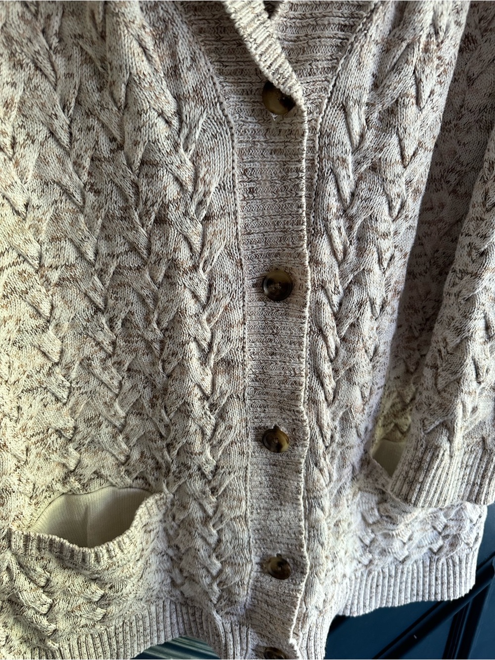 Lands' End Cable-Knit Shawl Collar Cardigan - Picture 4 of 5